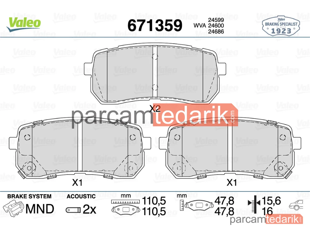 671359 | Fren Balatası (Arka) — Kia Sorento III